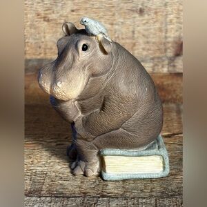 Stone Critters House Hippo Figurine “HippoCRATES” Book Lover Desk Decor